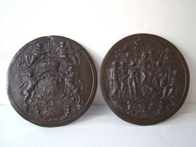 A Rare Pair of the Original Cast Bronze Royal Seals of Queen Anne of England Dated 1707.